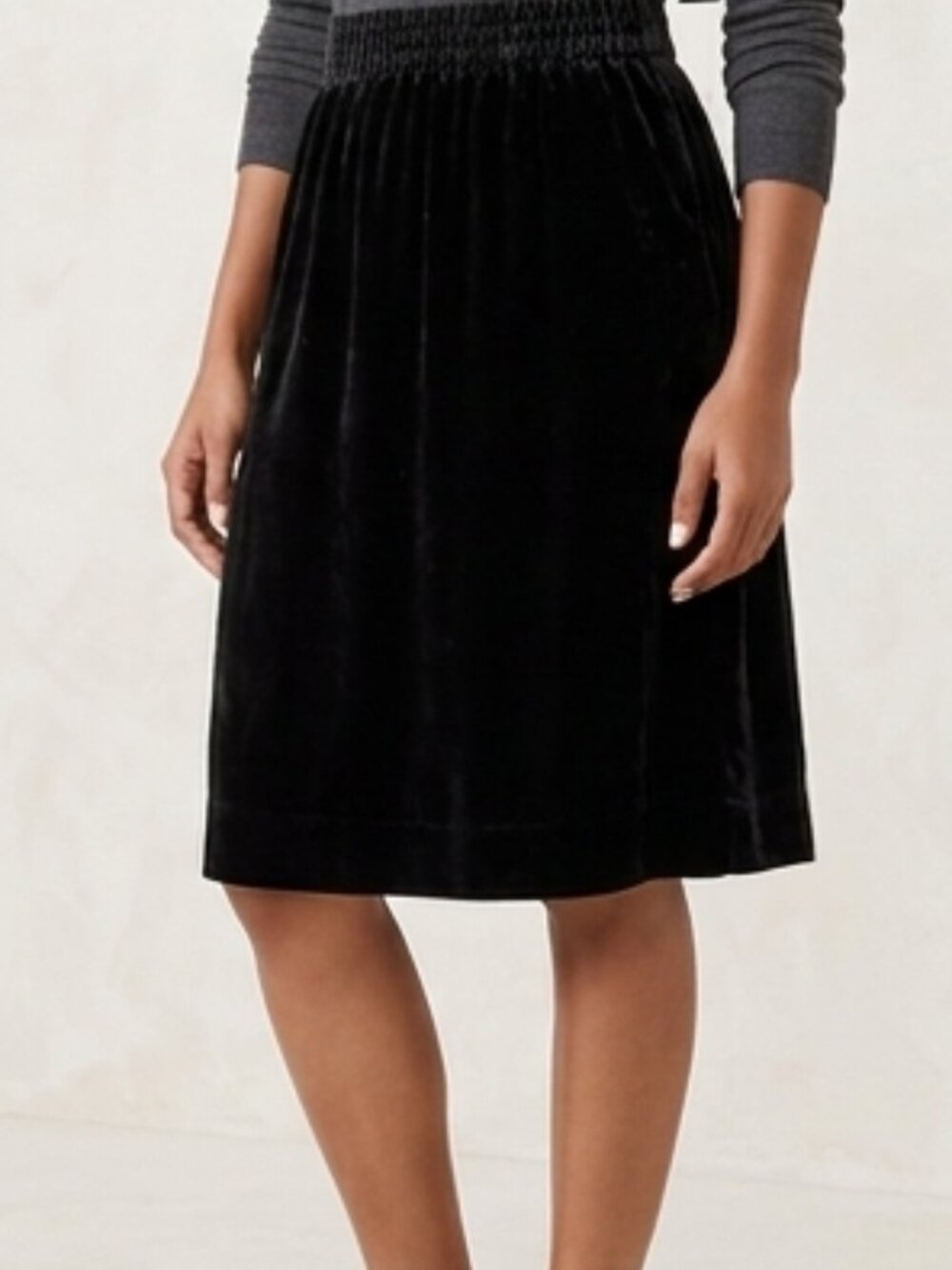 J.Crew Luxe Velvet Elastic Waist Pull-On  Knee-Length Skirt Black Small Office
